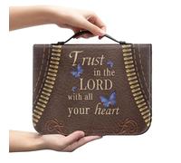 Amzbeauty Housses de bible pour homme et femme en cuir synthétique - Sac fourre-tout pour livre - Accessoires cadeaux chrétiens - Faites confiance au Seigneur avec tout votre cœur imprimé