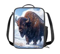 Amzbeauty Sac à déjeuner isotherme pour enfants, léger, pliable, personnalisé, sac à déjeuner, sac à déjeuner pour l'école, les voyages, les pique-niques, imprimé bison américain