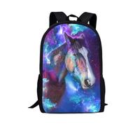 Amzbeauty Sac à dos imprimé 3D Galaxy Horse Sac à dos populaire Sac à dos d'école pour école primaire ou collège garçons et filles, cheval, Sacs à dos