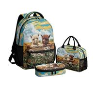 Amzbeauty Sac d'école 3 en 1 pour enfants, sac à dos durable avec boîte à déjeuner, trousse à crayons pour garçons, filles, adolescents, Champignon rouge à pois noirs magiques, Décontracté