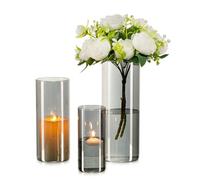 AMZBNEIDI Bougeoirs en Verre pour Chandeliers, Lot de 3 vases cylindriques Transparents for décoration de Table, bougeoir Hurricane 15/20/25 cm(15+20+26cm)