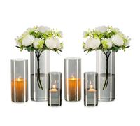 AMZBNEIDI Bougeoirs en Verre pour Chandeliers, Lot de 3 vases cylindriques Transparents for décoration de Table, bougeoir Hurricane 15/20/25 cm(15+20+27cm)