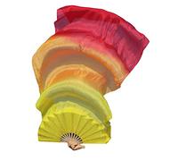 AMZBNEIDI Voile en Soie pour Danse Orientale, 1 Voile d'éventail en Soie for Danse du Ventre de 70 Pouces, Banderole de Drapeau de louange réglable(Yellow Orange Red)