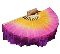 AMZBNEIDI Voile en Soie pour Danse Orientale, Paire d'éventails Courts en Soie Pliables for Le culte et Les Spectacles de Danse Folklorique Chinoise, 4" de Soie sur 12" de Bambou(Orange Pink Purple)