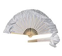 AMZBNEIDI Voile en Soie pour Danse Orientale, Paire d'éventails Courts en Soie Pliables for Le culte et Les Spectacles de Danse Folklorique Chinoise, 4" de Soie sur 12" de Bambou(Solid White)