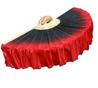 AMZBNEIDI Voile en Soie pour Danse Orientale, Paire d'éventails Courts en Soie Pliables for Le culte et Les Spectacles de Danse Folklorique Chinoise, 4" de Soie sur 12" de Bambou(Black to Red)