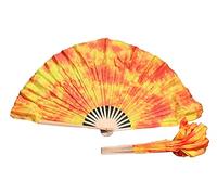 AMZBNEIDI Voile en Soie pour Danse Orientale, Paire d'éventails Courts en Soie Pliables for Le culte et Les Spectacles de Danse Folklorique Chinoise, 4" de Soie sur 12" de Bambou(Flame)