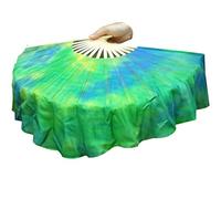 AMZBNEIDI Voile en Soie pour Danse Orientale, Paire d'éventails Courts en Soie Pliables for Le culte et Les Spectacles de Danse Folklorique Chinoise, 4" de Soie sur 12" de Bambou(Breeze)