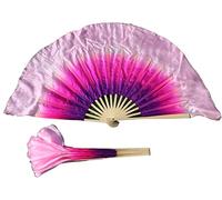 AMZBNEIDI Voile en Soie pour Danse Orientale, Paire d'éventails Courts en Soie Pliables for Le culte et Les Spectacles de Danse Folklorique Chinoise, 4" de Soie sur 12" de Bambou(Purple Fuchsia Pink)