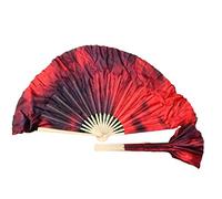 AMZBNEIDI Voile en Soie pour Danse Orientale, Paire d'éventails Courts en Soie Pliables for Le culte et Les Spectacles de Danse Folklorique Chinoise, 4" de Soie sur 12" de Bambou(Black+Red Tie Dye)