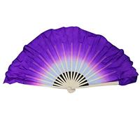 AMZBNEIDI Voile en Soie pour Danse Orientale, Paire d'éventails Courts en Soie Pliables for Le culte et Les Spectacles de Danse Folklorique Chinoise, 4" de Soie sur 12" de Bambou(White Purple)