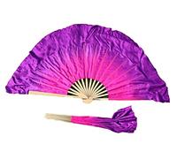 AMZBNEIDI Voile en Soie pour Danse Orientale, Paire d'éventails Courts en Soie Pliables for Le culte et Les Spectacles de Danse Folklorique Chinoise, 4" de Soie sur 12" de Bambou(Pink Purple)