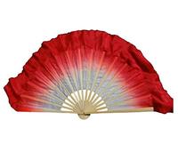 AMZBNEIDI Voile en Soie pour Danse Orientale, Paire d'éventails Courts en Soie Pliables for Le culte et Les Spectacles de Danse Folklorique Chinoise, 4" de Soie sur 12" de Bambou(White Red)
