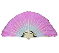 AMZBNEIDI Voile en Soie pour Danse Orientale, Paire d'éventails Courts en Soie Pliables for Le culte et Les Spectacles de Danse Folklorique Chinoise, 4" de Soie sur 12" de Bambou(White bably Pink)