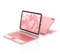 aMZCaSE Clavier pour iPad 10/11 Ème Gen(10.9Pouces 2022/11 A16 2025) avec Housse de Protection Rotative à 360° Porte-Stylet étui Clavier Rétroéclairé 7 Couleurs rétro-éclairé Français (Or Rose)