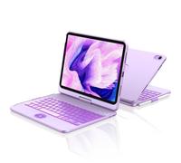 aMZCaSE Clavier pour iPad 10/11 Ème Gen(10.9Pouces 2022/11 A16 2025) avec Housse de Protection Rotative à 360° Porte-Stylet étui Clavier Rétroéclairé 7 Couleurs rétro-éclairé Français (Violet Clair)