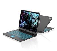 aMZCaSE Clavier pour iPad 10/11 Ème Gen(10.9Pouces 2022/11 A16 2025) avec Housse de Protection Rotative à 360° Porte-Stylet étui Clavier Rétroéclairé 7 Couleurs rétro-éclairé Français (Noir)