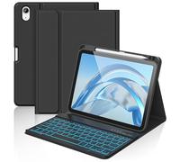 aMZCaSE Coque pour iPad A16 10/11e génération avec clavier 11/10,9" (2025/2022), rétroéclairage 7 couleurs, clavier sans fil amovible, avec porte-stylo pour nouvel iPad 11ème génération (noir)