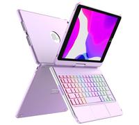 aMZCaSE Étui de clavier pour iPad 10,2 à 360° à rabat rigide avec clavier Bluetooth sans fil, rétroéclairage 7, mise en veille/réveil automatique pour iPad 9/8/7e génération (violet)