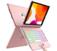 aMZCaSE Étui pour Clavier iPad 10.2 pour iPad 9/8/7e gén,Coque Rigide Rabattable à 360°avec Clavier Bluetooth sans Fil avec 7 rétroéclairages,Mise en Veille/réveil，Clavier Français AZERTY(Rosa)