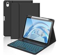 aMZCaSE Étui pour iPad A16 10/11e génération avec clavier 11/10,9" (2025/2022), étui avec clavier rétroéclairé 7 couleurs, housse de clavier sans fil amovible avec porte-stylo pour iPad 11e génération