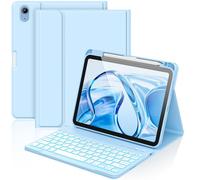 aMZCaSE Étui pour iPad A16 10/11e génération avec clavier 11/10,9" (2025/2022), étui avec clavier rétroéclairé 7 couleurs, coque clavier sans fil amovible avec porte-stylo pour iPad 11e génération