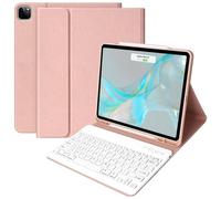 aMZCaSE Étui pour iPad Air 13" avec clavier (M2/M3), support magnétique amovible pour iPad Pro 13" (M4), Pro 12,9" 6e/5ème génération, porte-stylo, réveil intelligent, rose champagne