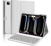 aMZCaSE Étui pour iPad Pro 13" avec clavier (M4, 2024), iPad Pro 13 avec coque portefeuille magnétique amovible, mise en veille/réveil intelligent, porte-crayon, gris