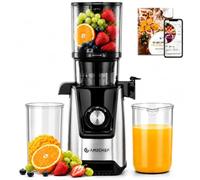 AMZCHEF Extracteur de Jus à Froid, Slow Juicer avec Ouverture 120 mm, Extracteur de Jus de Fruits et Légumes Entiers, Double Filtration, Fonction Inverse, Bec Anti-Goutte, Facile à Nettoyer, Argenté