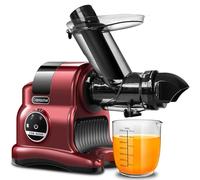 AMZCHEF Extracteur de jus à goulotte large de 80 mm - 150W extracteur de jus de fruits et légumes haute nutrition à mastication lente avec 2 modes de vitesse et fonction Reverse - Rouge