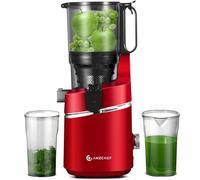 AMZCHEF Extracteur de jus automatique Vos mains libres, Ouverture de 135 mm et capacité de 1,8 L Extracteur de jus de fruits et légumes entiers, Extracteur jus lent de 250W avec triple filtre - Rouge