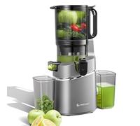 AMZCHEF Extracteur de jus automatique Vos mains libres, Ouverture de 145 mm et capacité de 1.8L Extracteur de jus de fruits et légumes entiers, Extracteur jus lent de 250W avec triple filtre - Gris
