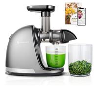 AMZCHEF Extracteur de Jus de Fruits et Légumes Automatique avec 2 Tasses et Brosse, Jus Frais et Santé, sans BPA