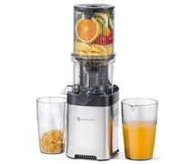 AMZCHEF Extracteur de Jus Lent Inox - Embouchure 115MM Fruits et Légumes Entiers - Silencieux, Haute Efficacité, Facile à Nettoyer, Compact pour Cuisine & Famille