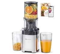 AMZCHEF Extracteur de Jus Lent - Ouverture de 115MM pour légumes et fruits entiers - Presse-agrumes à froid avec haute extraction de jus, silencieux et facile à nettoyer - Idéal comme cadeau