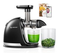 AMZCHEF Extracteur Jus - Extracteur de Jus de Fruits et Légumes - Presses-agrumes à Froid sans BPA avec 2 Tasses et Brosse - Fonction de Mastication Inversée pour Éviter les Blocages - Noir