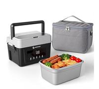 AMZCHEF Gamelle chauffante avec batterie 18000 mAh - Boîte-repas portable 1,5 L avec chauffage 5 faces, minuterie et maintien au chaud, recharge rapide Type-C pour bureau, voiture et chantier