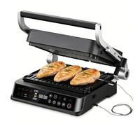 AMZCHEF Grill Contact XL 6-en-1 avec Sonde de Température, 280°C GrillBoost, 6 Programmes, Double Zone, Ouverture 180°, Plaques Antiadhésives pour Steak, Panini, Gaufres & Sandwich