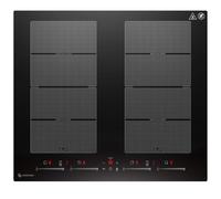 AMZCHEF Induktionskochfeld 60cm mit 2 Flexzonen, 4 Zonen Induktionskochplatte mit leisem Betrieb, 9 Leistungsstufen und Booster - BBQ Funktion, Pausenfunktion und Warmhalten, 7400W