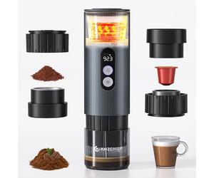 AMZCHEF Machine à Café Espresso Portable de Voyage avec Batterie - 20 Bars, Chauffage Rapide USB-C - Compatible avec Capsules & Café Moulu - Cafetiere Portable pour Camping/Bureau,Aluminium