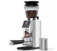 AMZCHEF Moulin à Café Électrique,45 Niveaux de Mouture, Meules Coniques en Acier Inoxydable 40mm, Corps en Acier, Support de Porte-filtre Réglable, Panneau de Contrôle Tactile LED