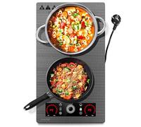 AMZCHEF plaque à induction 2 feux, Table de cuisson à induction avec zones flexibles, 9 niveaux de puissance, chauffage intermittent, régulateur à curseur tactile, sécurité enfants et minuterie, 3300W