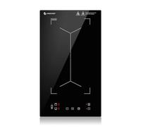 AMZCHEF Plaque à induction avec zones flexibles, plaque de cuisson 2 feux,9 niveaux de puissance, chauffage intermittent, panneau au design tendance, sécurité enfant et minuterie, 3300W,Noir