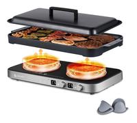 AMZCHEF Plaque Induction 2 foyers 3000W avec plaque gril amovible 9 niveaux de puissance pour BBQ camping