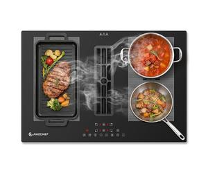 AMZCHEF Plaque Induction avec Hotte Intégrée, Plaque de Cuisson avec Hotte Encastrable, 4 Zones, 7200W, 650m³/h, Fonction Hob2Hood, FlexZone & Boost, Minuteur, Sécurité Enfant, Encastrable 77cm