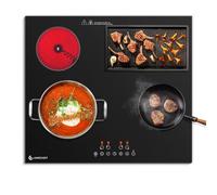 AMZCHEF Plaque Vitrocéramique 4 Feux 7200W, Table de Cuisson Électrique 60 cm, 9 Niveaux de Puissance, Zones Double/Ovale pour Griller, Fonction Pause, Compatible avec tous les Ustensiles de Cuisine