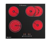 AMZCHEF Plaque Vitrocéramique 4 Feux 7200W, Table de Cuisson Électrique 60 cm, 9 Niveaux de Puissance, Zones Double/Ovale pour Griller, Fonction Pause, Compatible avec tous les Ustensiles de Cuisine