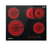 AMZCHEF plaque vitrocéramique 4 feux, plaque de cuisson vitrocéramique 6600W avec 9 niveaux, double zone et zone de rôtissage, plaque vitrocéramique avec arrêt automatique, verrouillage de sécurité