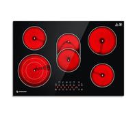 AMZCHEF Plaque vitrocéramique 5 zones, encastrable 77 cm avec zone ovale et zone triple, 9 niveaux de puissance, minuterie, verrouillage de sécurité, protection contre la surchauffe, 8500 W