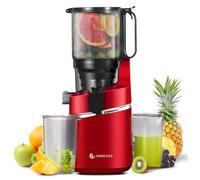 AMZCHEF Extracteur de jus automatique Vos mains libres, Ouverture de 135 mm et capacité de 1,8 L Extracteur de jus de fruits et légumes entiers, Extracteur jus lent de 250W avec triple filtre - Rouge